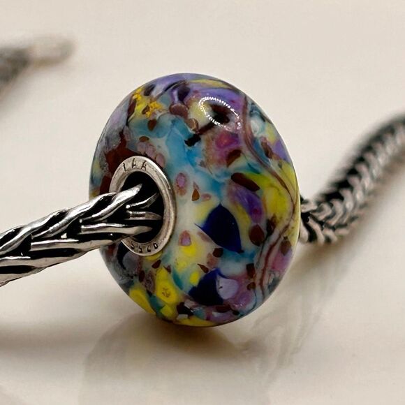 TROLLBEADS Authentic TrollStone LAA 925S Purple Yellow Blue Pink Confetti Swirl - Picture 7 of 9